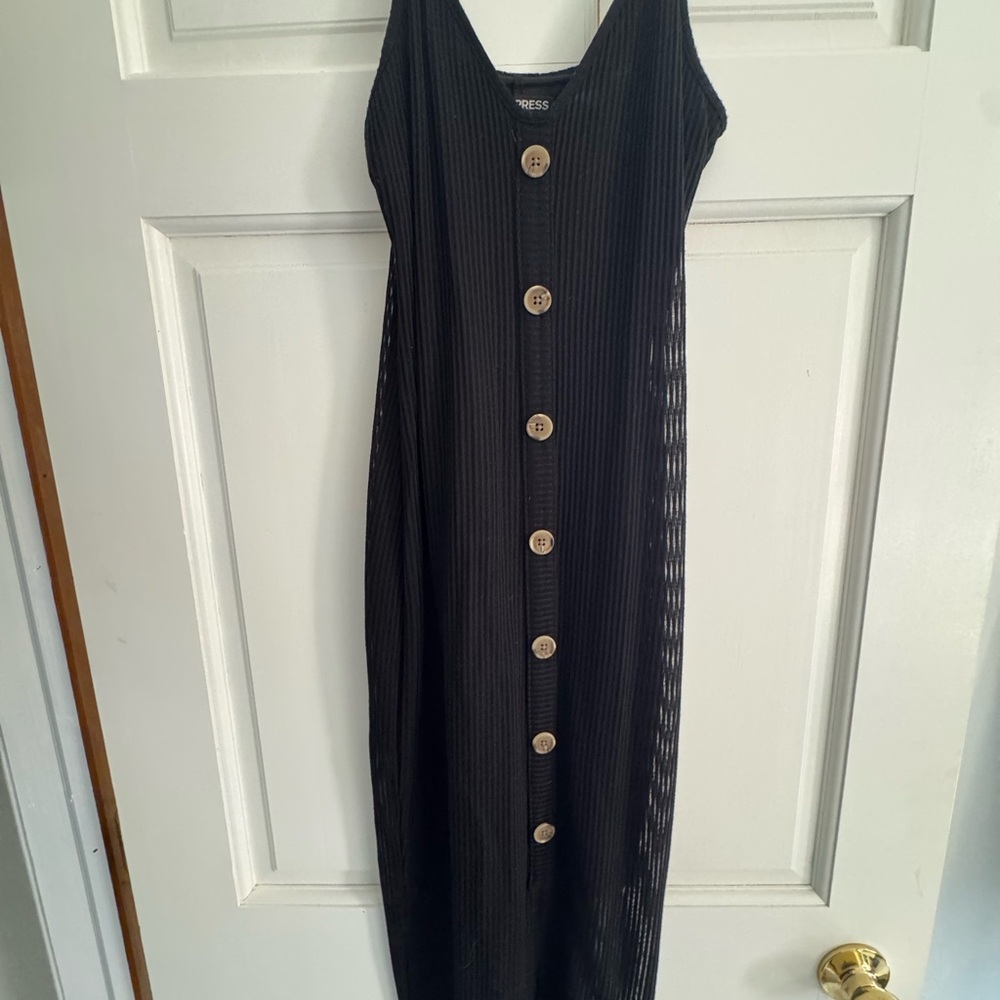 Express Black Maxi Dress with Button Detail